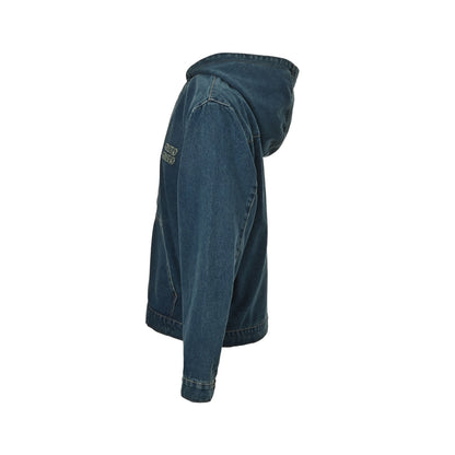 Miu Miu patchwork zipper hooded denim jacket