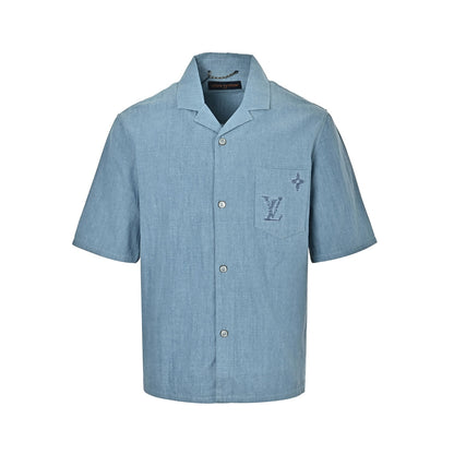 Louis Vuitton front and back embroidery suit chambray short-sleeved shirt