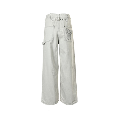 Acne Studios bow-dyed topstitched off-white jeans