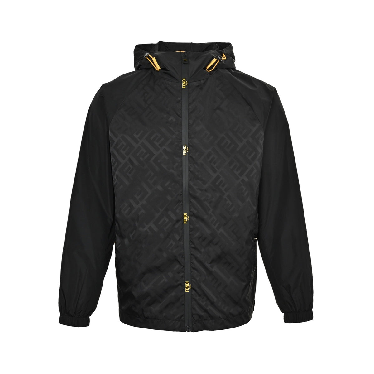 Fendi Double F all-over printed sleeves patchwork hooded thin coat