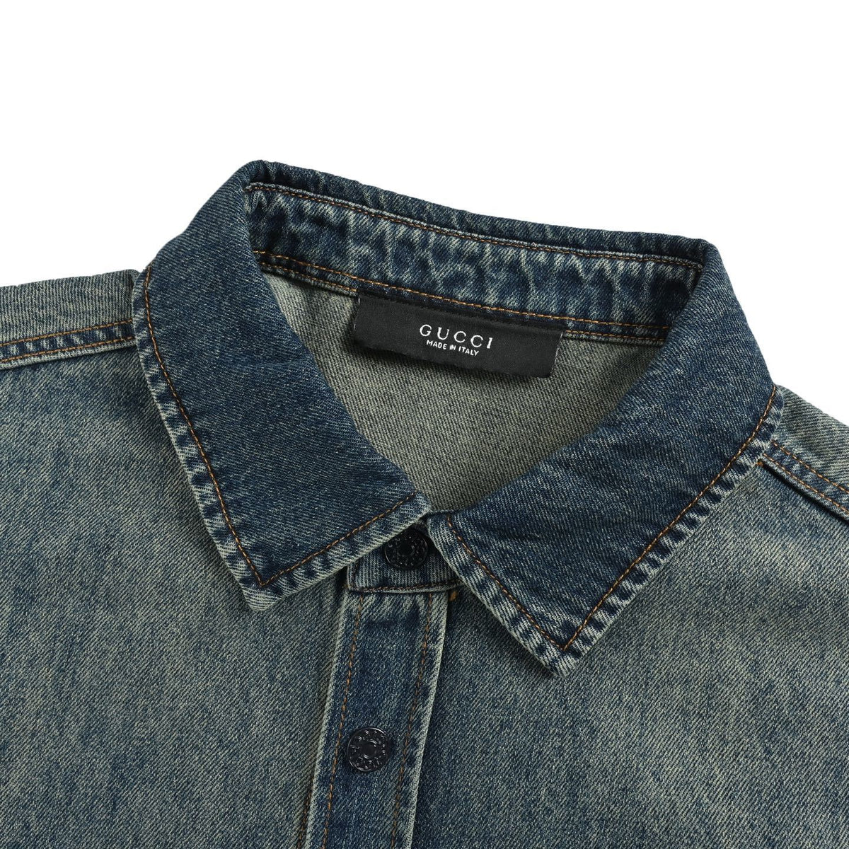 Gucci family crest embroidered denim shirt
