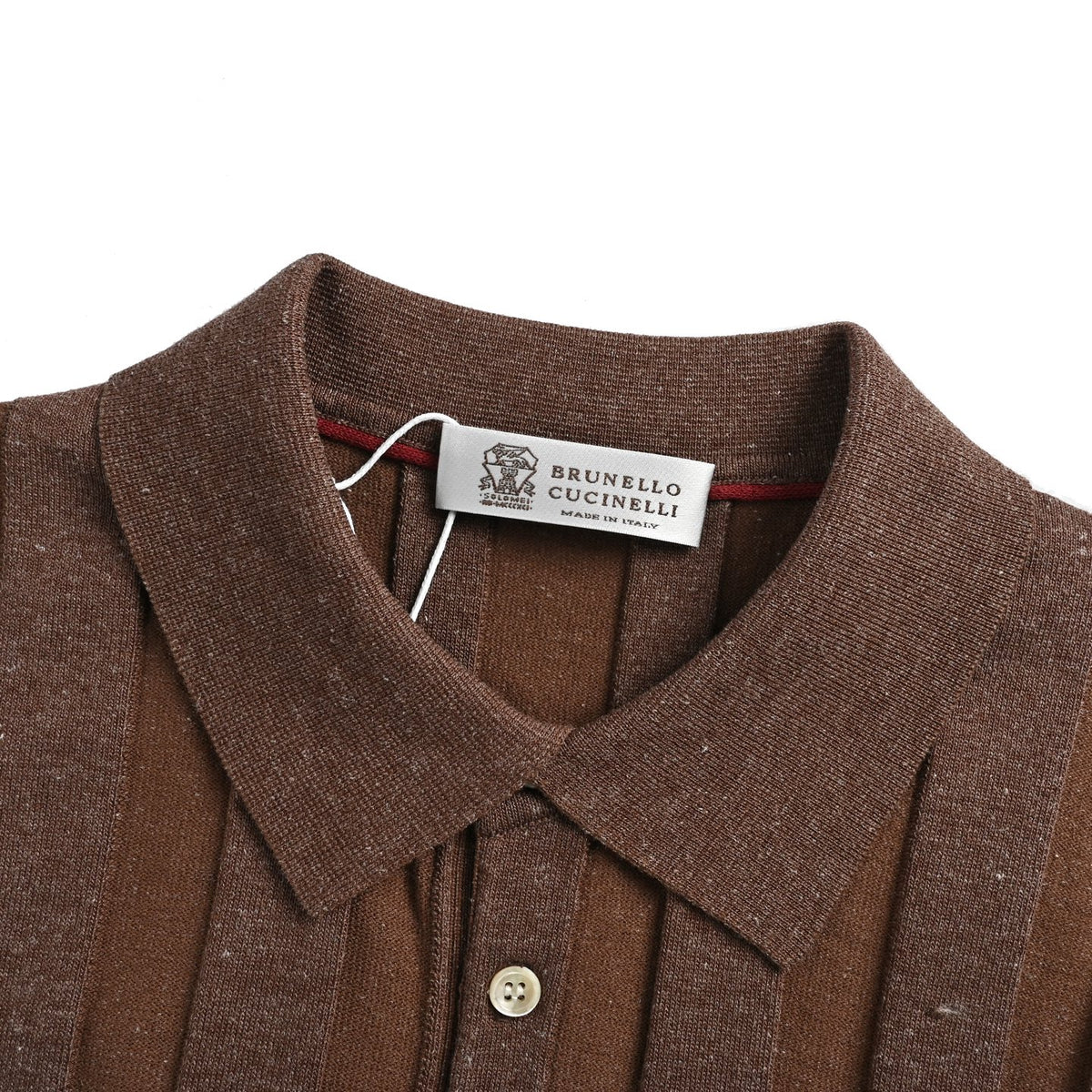 BRUNELLO CUCINELLI/BC vertical lapel ribbed cotton and linen knitted Polo short sleeves
