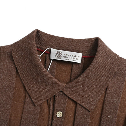 BRUNELLO CUCINELLI/BC vertical lapel ribbed cotton and linen knitted Polo short sleeves