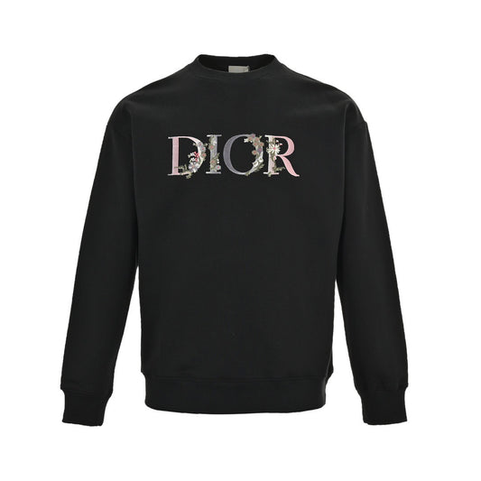Dior 23Fw gradient floral letter embroidered round neck sweatshirt