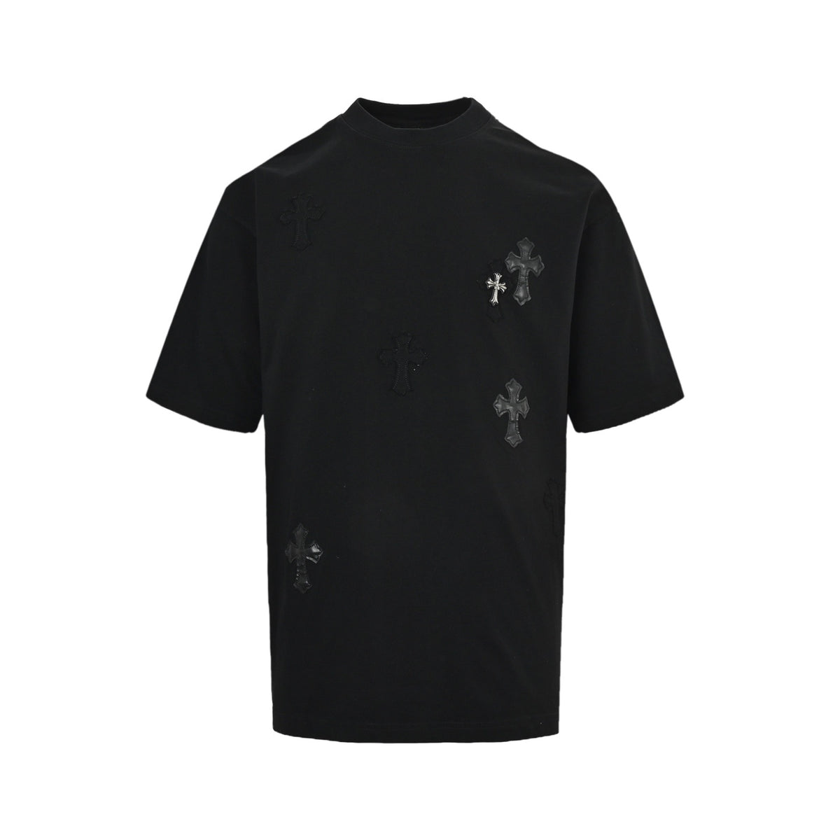 Chrome Hearts Heavy Duty Frayed Appliqué Embroidered Leather Label Hardware Short Sleeves
