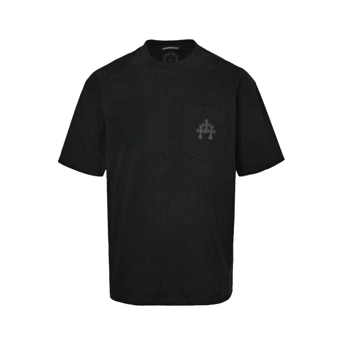 Chrome Hearts/Chrome Heart Pocket Leather Cross Round Neck Short Sleeve