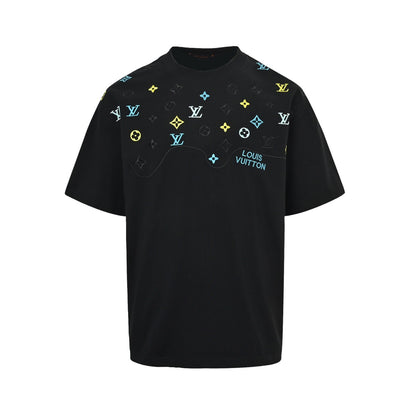 Louis Vuitton 26ss wave pattern color block presbyopia embroidered short sleeves