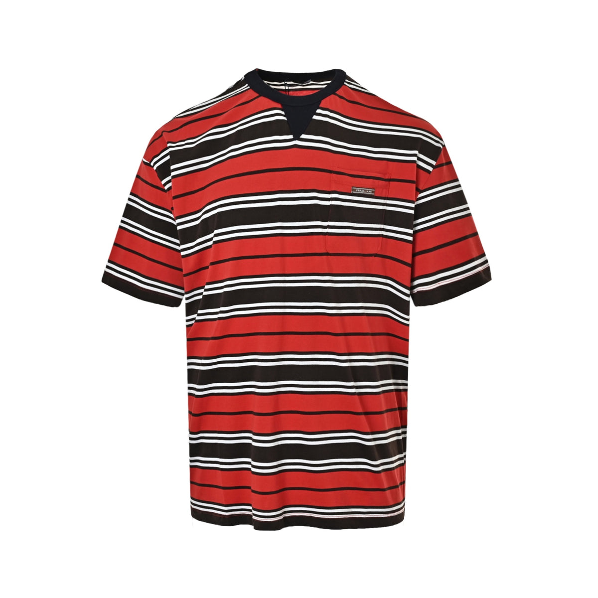 Prada red horizontal striped patch pocket short sleeves