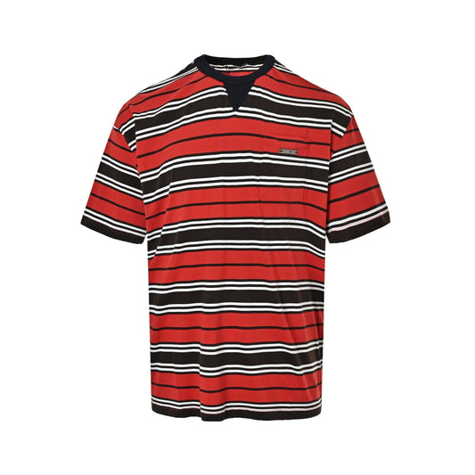 Prada red horizontal striped patch pocket short sleeves