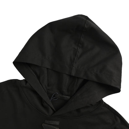 Prada collared cotton loose hooded sweatshirt