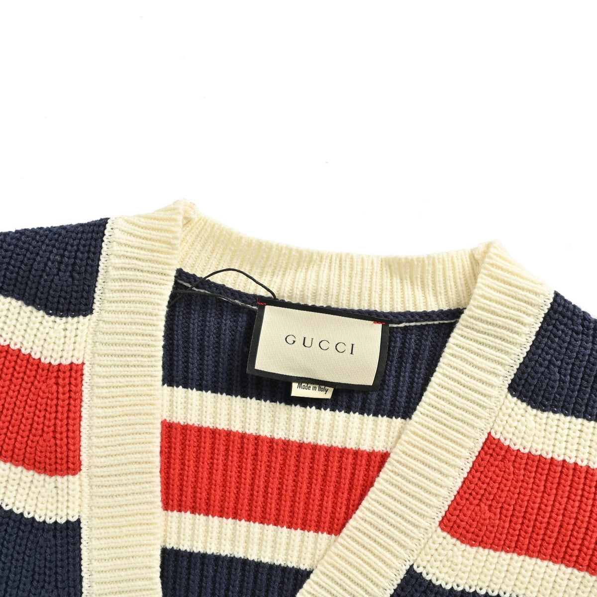 Gucci 25Fw contrast striped knitted cardigan sweater