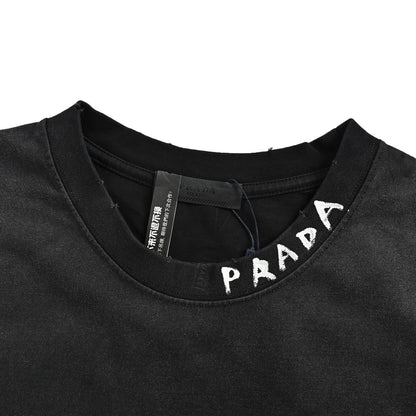 Prada hand-painted letters washed round neck short sleeves