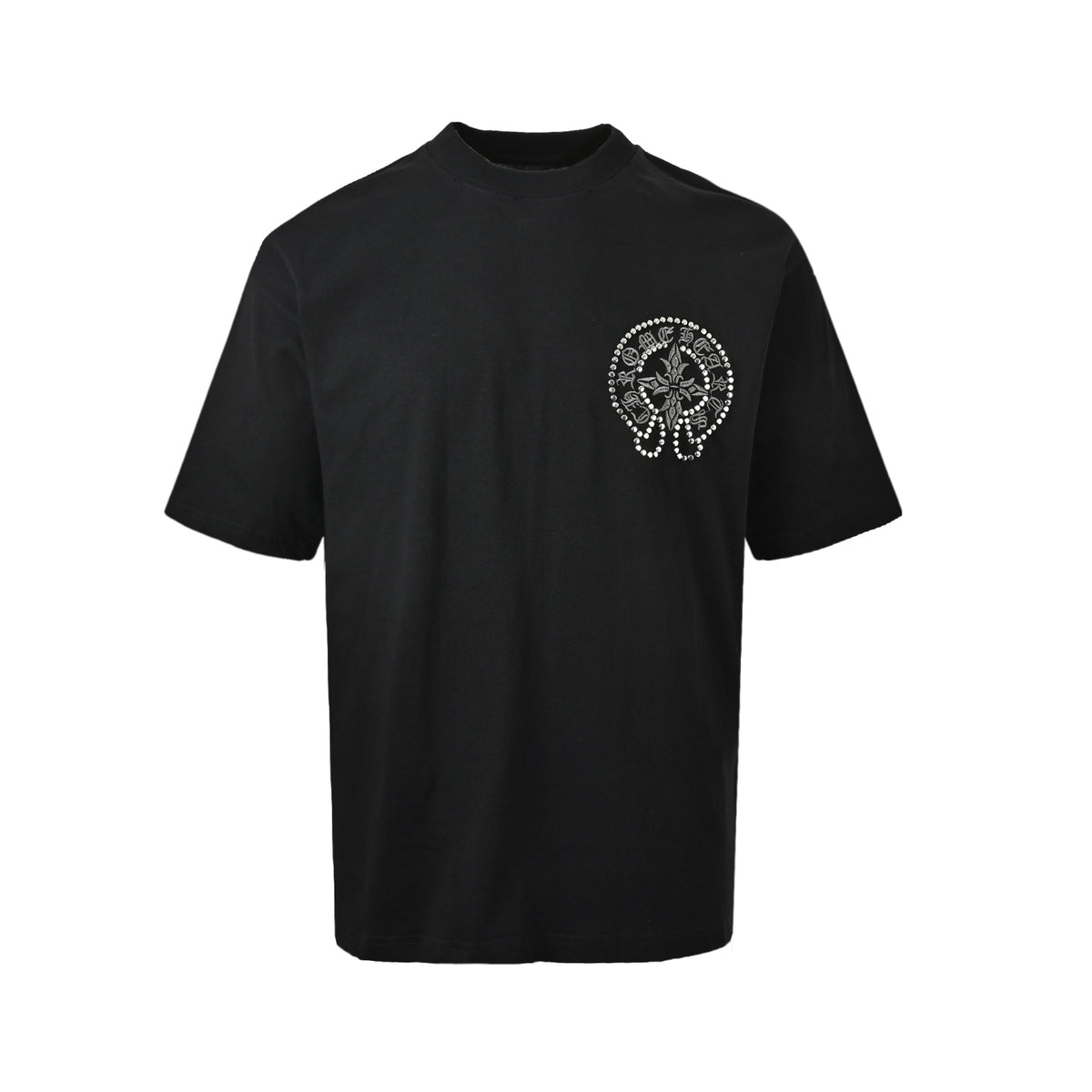 Chrome Hearts/Chrome Heart 26ss heavy embroidery rivets beading frayed short sleeves