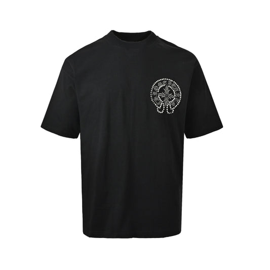 Chrome Hearts/Chrome Heart 26ss heavy embroidery rivets beading frayed short sleeves