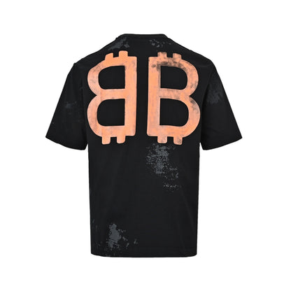 Balenciaga Double B Bitcoin hand-painted mud distressed round neck short sleeves