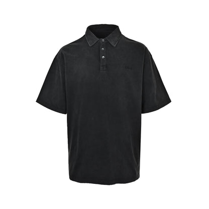 JUUN.J niche minimalist logo embroidery distressed washed Polo short sleeves