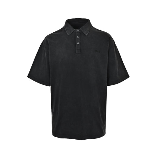 JUUN.J niche minimalist logo embroidery distressed washed Polo short sleeves