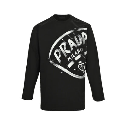 Prada 25Fw large logo splash print long-sleeved T-shirt