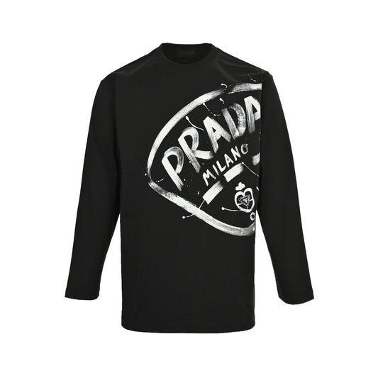 Prada 25Fw large logo splash print long-sleeved T-shirt
