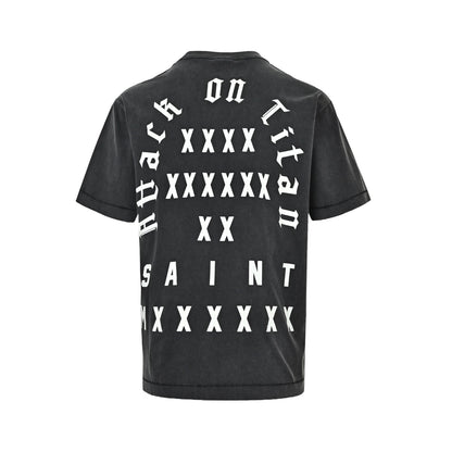 SAINT MICHAEL Final Chapter Earth Ring Print Distressed Retro Washed Short Sleeves