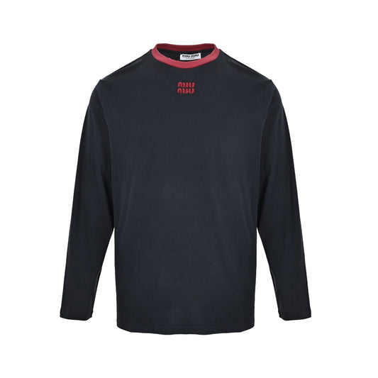 Miu Miu 26ss contrasting color stitching long-sleeved T-shirt