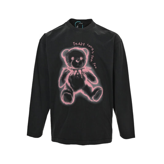 We11 Done fluorescent line bear washed long-sleeved T-shirt