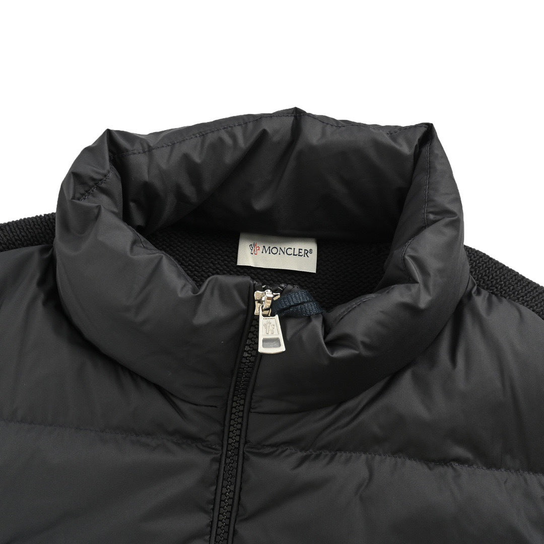 Moncler/Mongolia patchwork woolen sleeves stand collar thin down jacket
