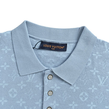 Louis Vuitton 26ss dark pattern old flower jacquard knitted Polo short sleeves