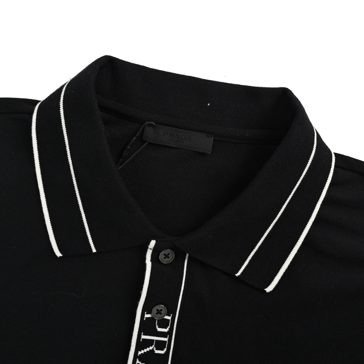 Prada 25ss placket threaded letter triangle logo embroidered Polo short sleeves