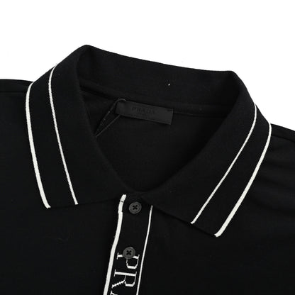 Prada 25ss placket threaded letter triangle logo embroidered Polo short sleeves