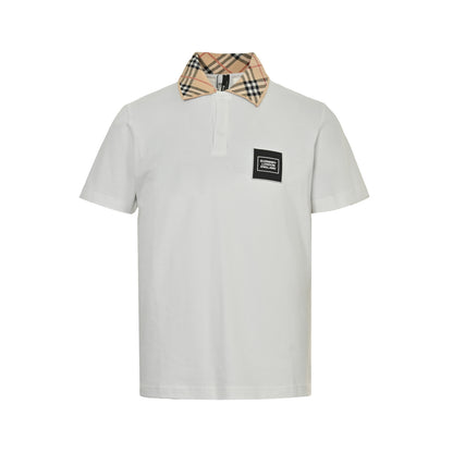 Burberry 25ss leather logo plaid collar Polo short sleeves