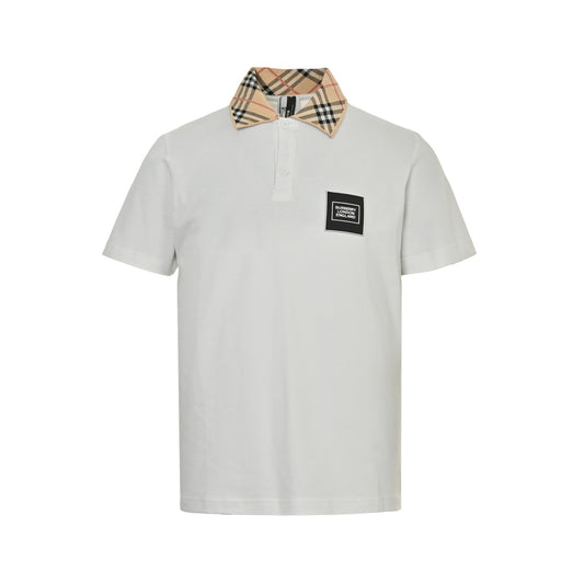 Burberry 25ss leather logo plaid collar Polo short sleeves