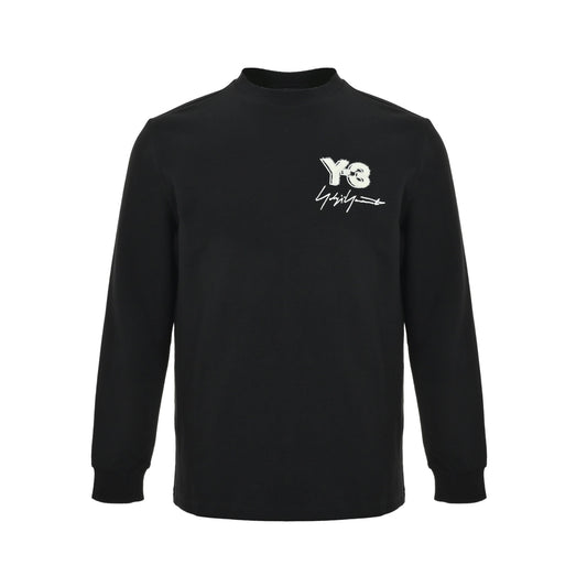 Y-3/Yoji Yamamoto 25Fw letter logo signature embroidered long-sleeved T-shirt
