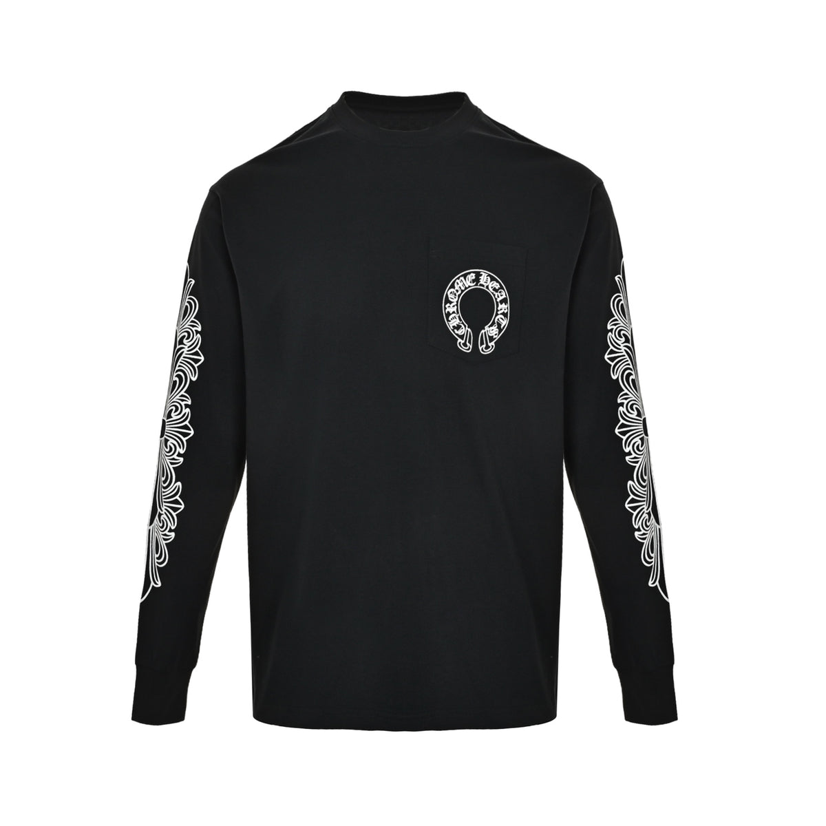 Chrome Hearts/Chrome Heart Cross Flower Arm Sanskrit Scroll Print Long Sleeve T-Shirt