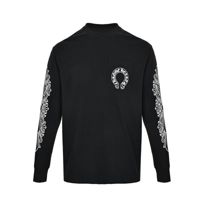 Chrome Hearts/Chrome Heart Cross Flower Arm Sanskrit Scroll Print Long Sleeve T-Shirt