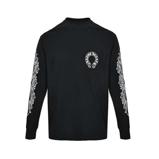 Chrome Hearts/Chrome Heart Cross Flower Arm Sanskrit Scroll Print Long Sleeve T-Shirt