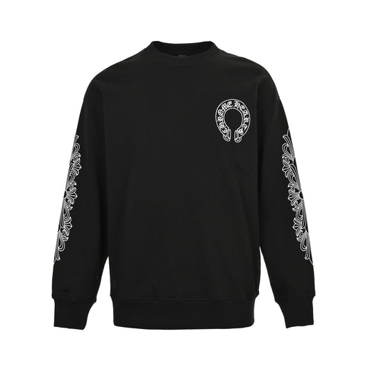 Chrome Hearts/Chrome Heart front and rear sleeves, horseshoe and Sanskrit letters embroidered round neck sweatshirt