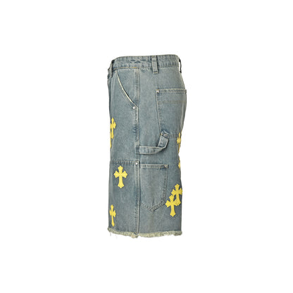 Chrome Hearts/Chrome Heart leather label cross denim shorts