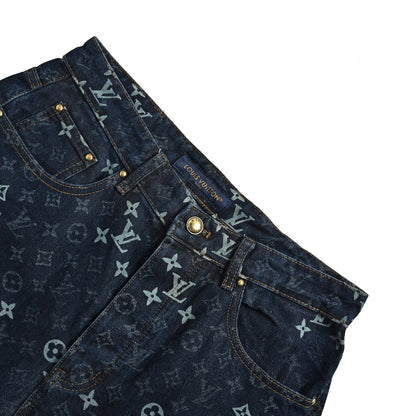 Louis Vuitton 26ss all-over printed presbyopic suit denim shorts