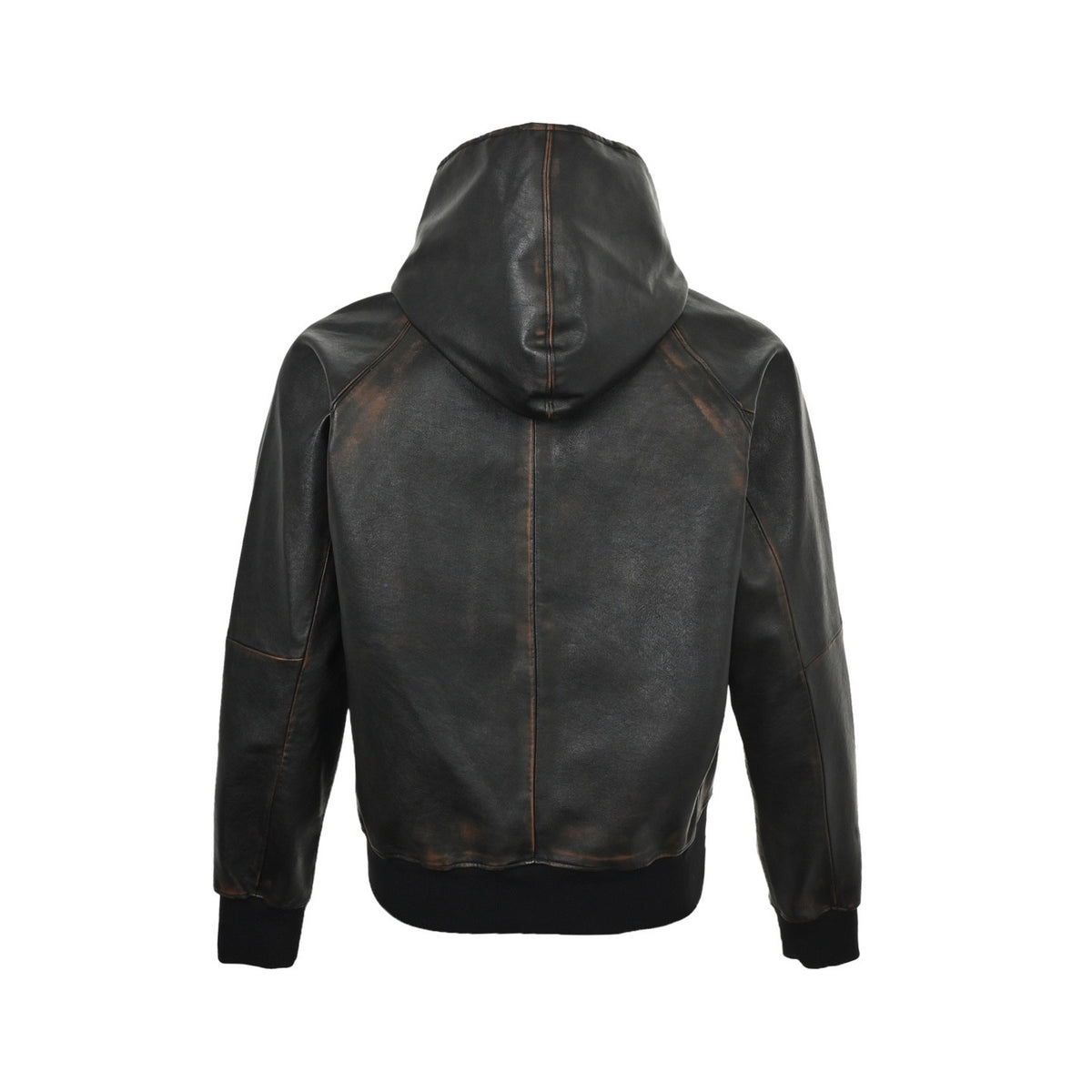 Prada 25Fw distressed raglan hooded leather jacket