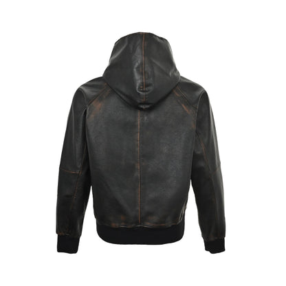 Prada 25Fw distressed raglan hooded leather jacket