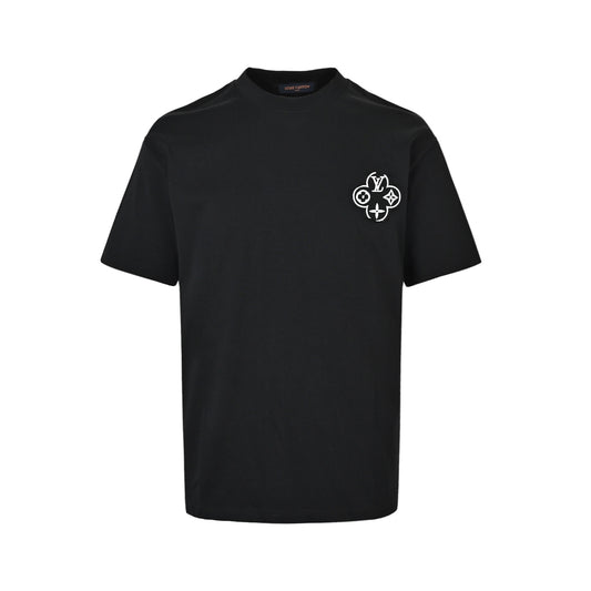 Louis Vuitton three-flower large patch embroidered round neck short sleeves on the back
