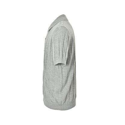 BRUNELLO CUCINELLI BC light gray vertical striped ribbed knit short-sleeved cardigan