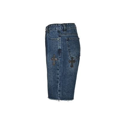 Chrome Hearts/Chrome Heart leather label cross denim shorts