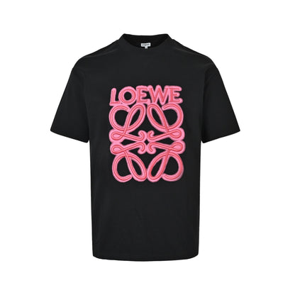 Loewe/Luo Yiwei fluorescent pink embroidered letter logo short sleeves