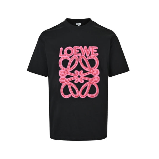 Loewe/Luo Yiwei fluorescent pink embroidered letter logo short sleeves