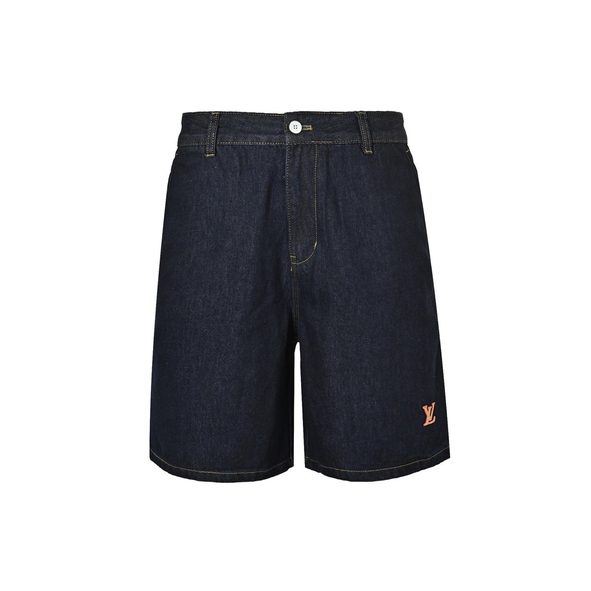Louis Vuitton leather logo denim shorts