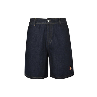 Louis Vuitton leather logo denim shorts