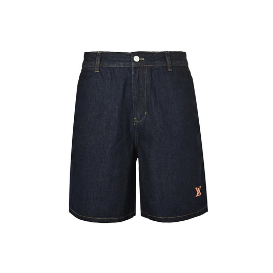 Louis Vuitton leather logo denim shorts