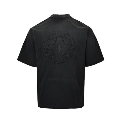 Chrome Hearts/Chrome Heart Heavy Dark Pattern Horseshoe Cross Patch Embroidered Short Sleeves